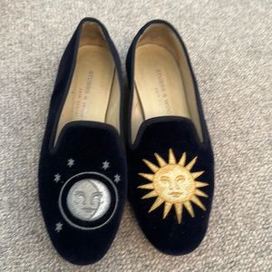 Stubbs and Wootton Velvet Navy flats